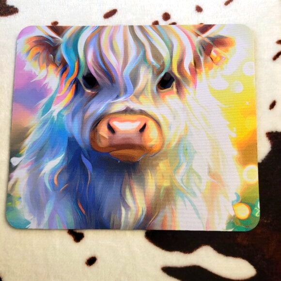 Highland Cow Watercolor Computer Non Slip Custom Mouse Pad Handmade - Picture 1 of 6